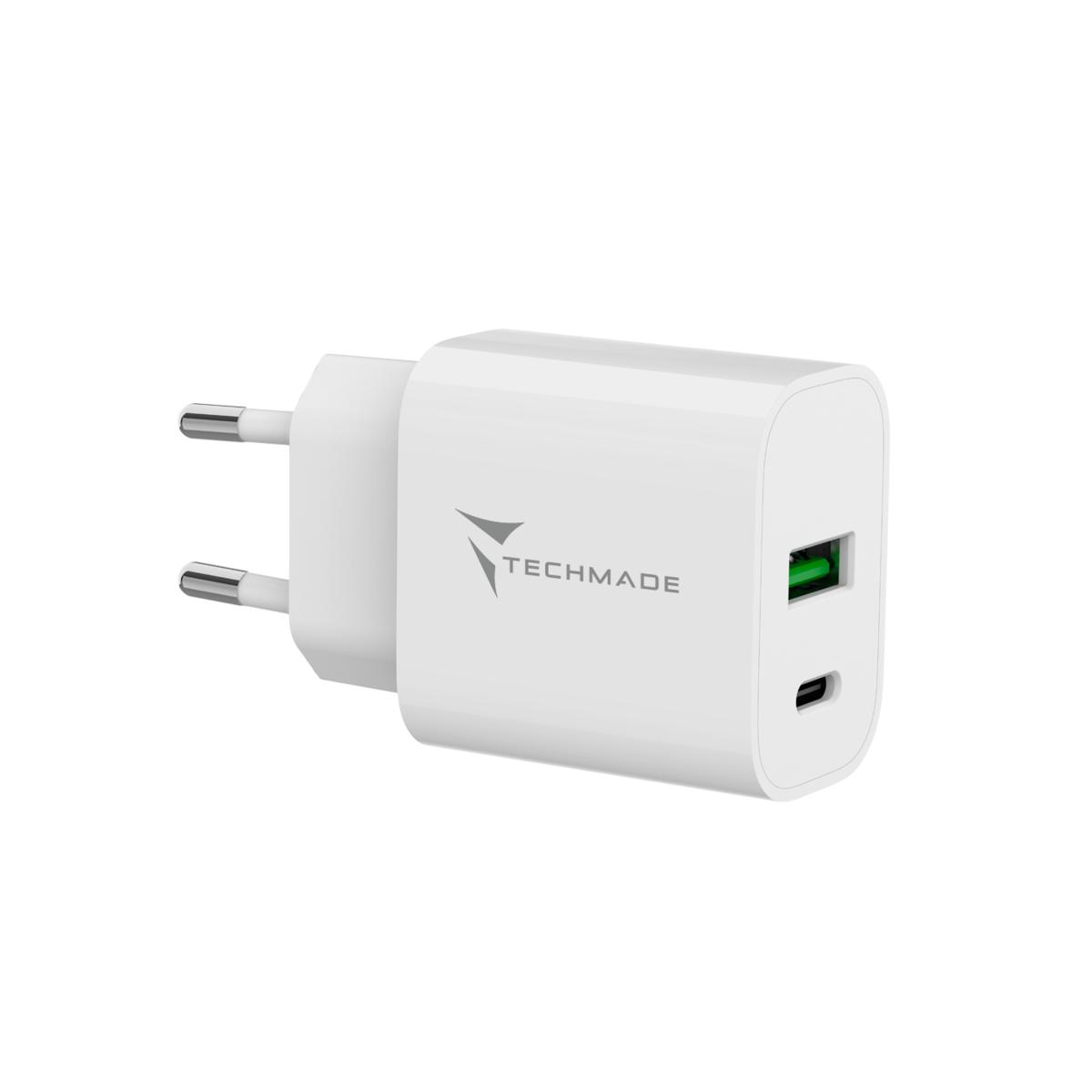 TECHMADE CARICABATTERIE20W CON PORTA USB-C + PORTA USB-A